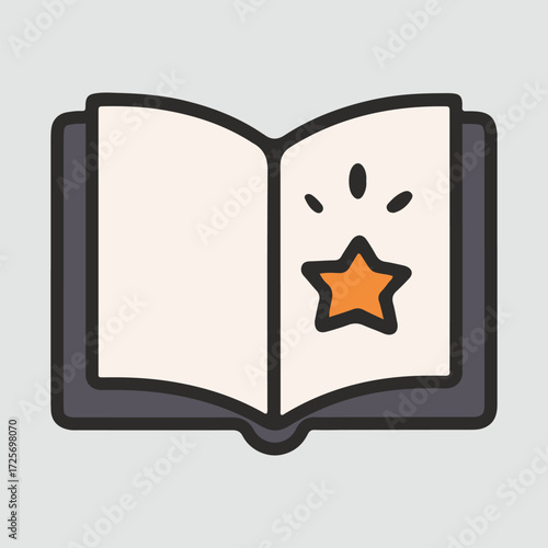 Magical Spell Book Vector. A whimsical vector illustration of an open spell book with a glowing star on its pages. Great for fantasy and witchcraft themes