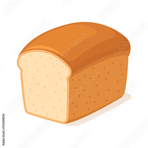 A loaf of white bread with a golden crust and soft, airy interior. Isolated on a white background.