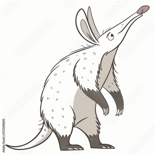 Cartoon aardvark with long snout and big ears looking up animal illustration