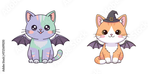 Cute Kawaii Pastel Kitten with Bat Wings for Halloween
