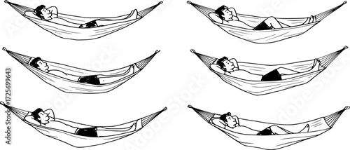 Man relaxing lying in hammock. Vector
