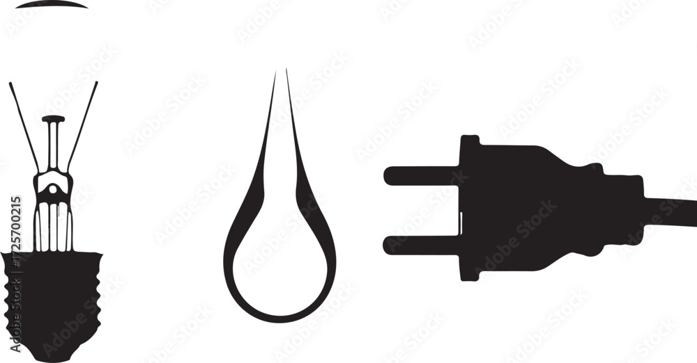 Fototapeta premium Light Bulb, Water Drop, and Electrical Plug Silhouettes