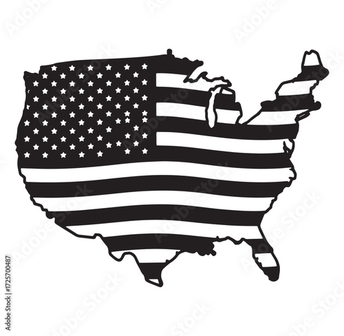American flag united states map illustration black and white vector design concept