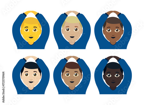 person holding hands overhead gesturing OK circle male man men ballet hands emoji symbol sign icon vector illustration isolated flat