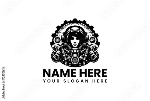 Steampunk Astronaut Woman Logo Design.