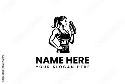 Strong Female Fitness Logo with Hydration Focus.