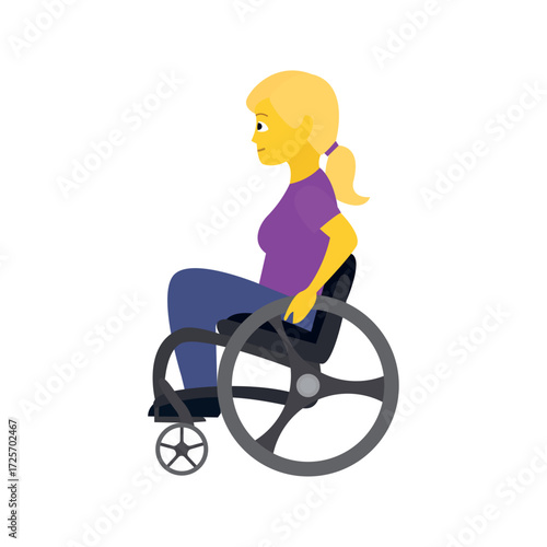 Woman in Manual Wheelchair mobility aid person Accessibility emoji symbol sign icon vector illustration isolated flat