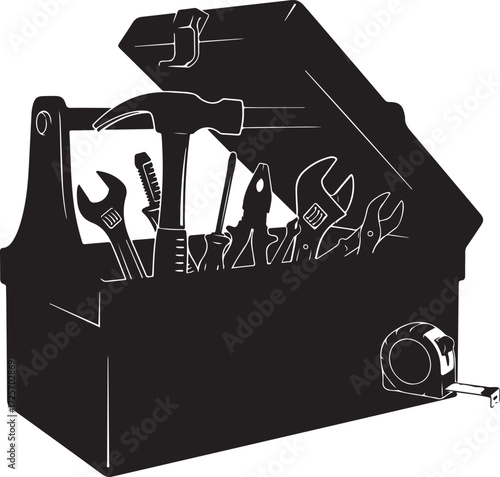 Open Toolbox Filled with Various Tools hammer wrench