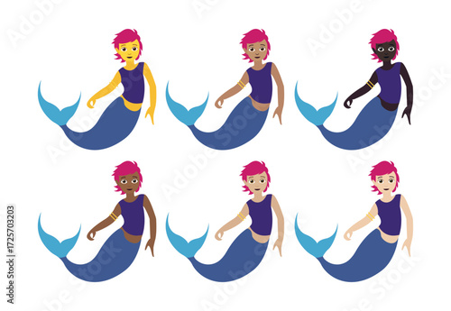 mermaid non-binary short hair person siren emoji symbol sign icon vector illustration isolated flat