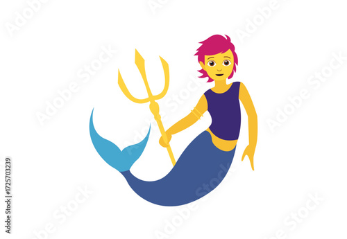 mermaid non-binary short hair person siren emoji symbol sign icon vector illustration isolated flat