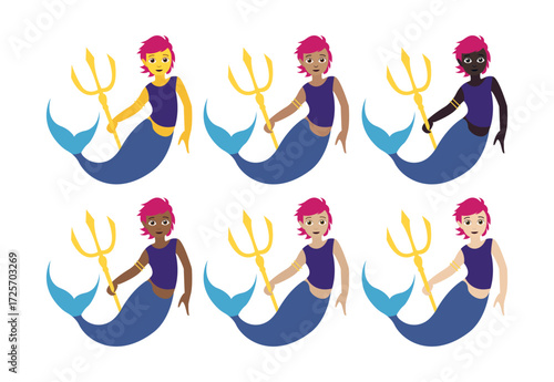 mermaid non-binary short hair person siren emoji symbol sign icon vector illustration isolated flat