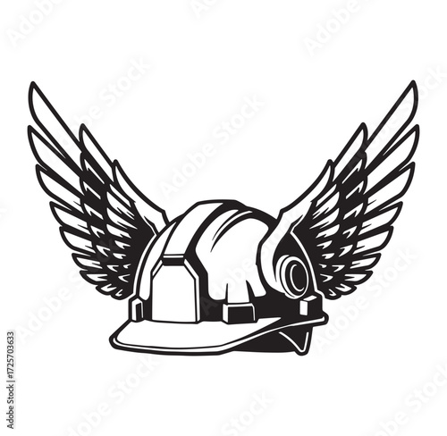 Construction worker safety hard hat with wings symbolizing protection and freedom