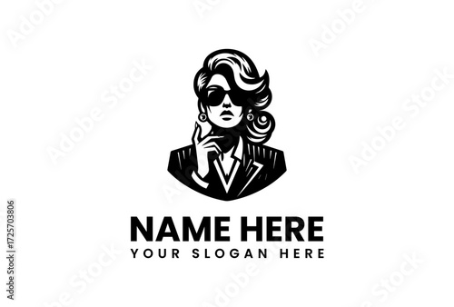Stylish Woman in Sunglasses Vintage Logo Design.