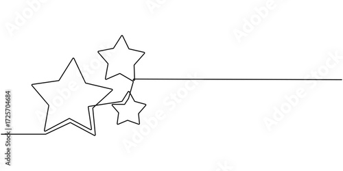 Line star one continuous line drawing design vector, hand draw doodle stars illustration in continuous line arts style vector, Star continuous one line drawing minimalist shining sky vector.