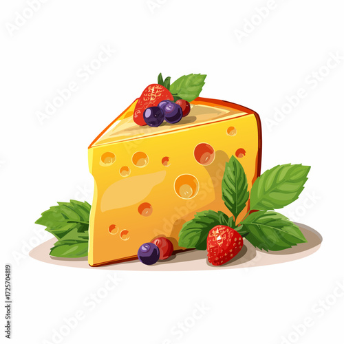 Yellow Cheese Wedge with Strawberries and Blueberries