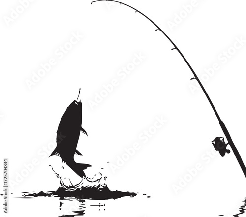 Silhouette of a fish jumping from water while fishing