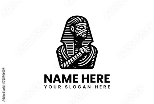 Stylized Egyptian Mummy Figure Logo Design.