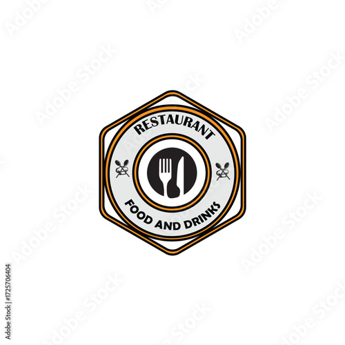 Restaurant Food and Drinks Logo: An emblem for the best food and drink. The logo encapsulates a timeless visual of a fork, knife and spoon. It is perfect for any type of food business or restaurant!
