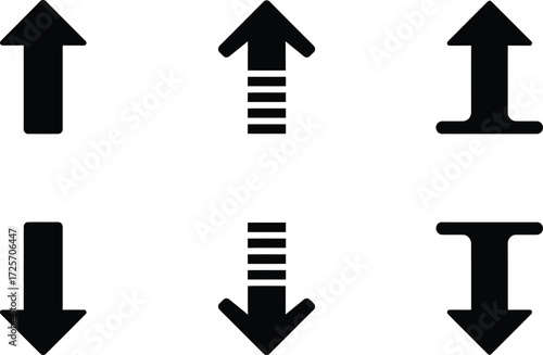Up and down sign arrow symbol set. Directional Navigation Symbol. Upward, downward arrows in isolated on white background. Vector illustration. Eps file 4.