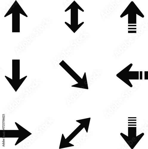 Up and down sign arrow icon set. Directional Navigation Symbol. Upward, downward arrows in isolated on white background. Vector illustration. Eps file 4. Isolated on White Background