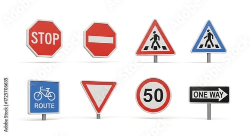Essential road signs collection for safe navigation and traffic awareness, perfect for educational materials and driving safety campaigns