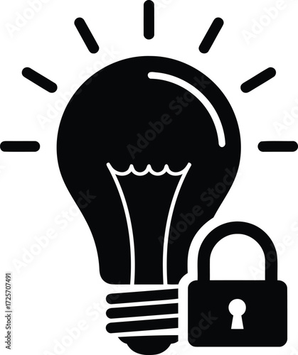 Idea Bulb with lock vector symbol on a white background