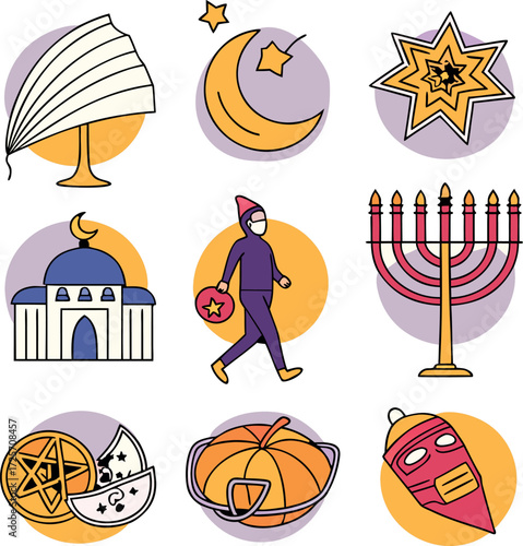 Holiday Symbols Line Art Icons Set