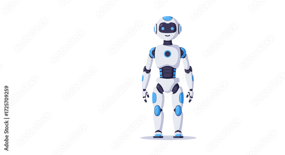 Fototapeta premium Friendly White and Blue Cartoon Robot Standing Upright.