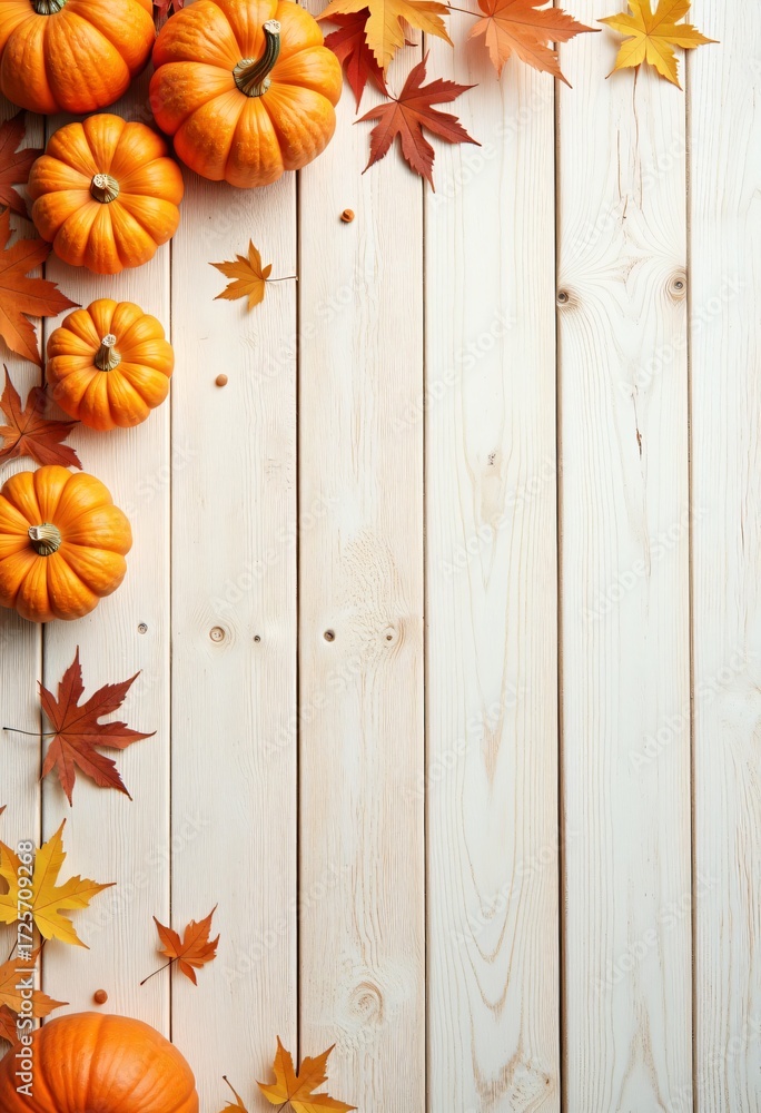 Fototapeta premium Light wooden background with pumpkin for Halloween
