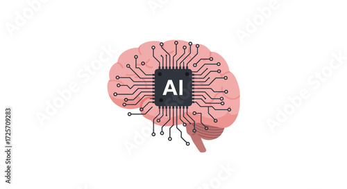 Artificial Intelligence Brain Concept with Circuitry and AI Chip.
