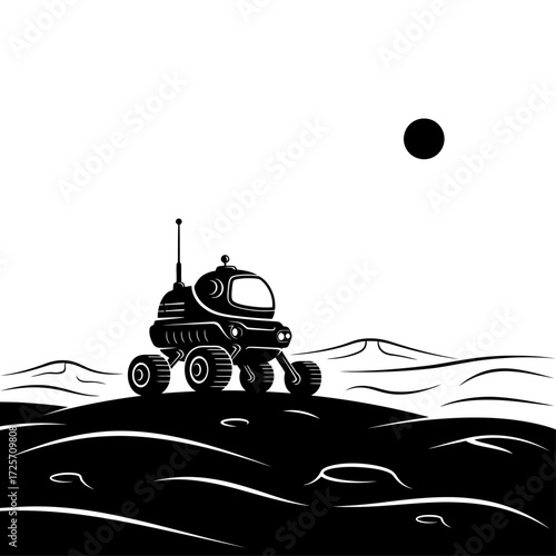 Lunar rover on the moon isolated on white background for space exploration and science projects