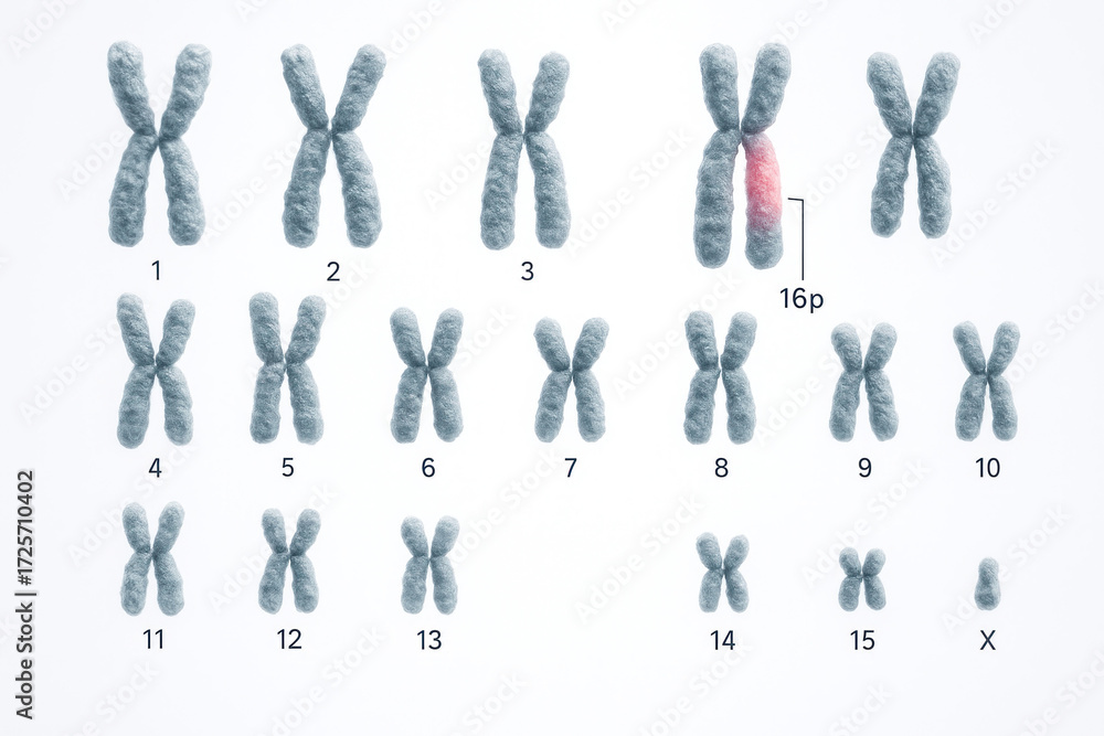 Fototapeta premium Human Chromosome Karyotype with Genetic Anomaly 16p