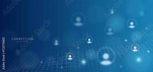 Network background with People Icons and Blue Grid. Connection Concept. Vector Technology Background