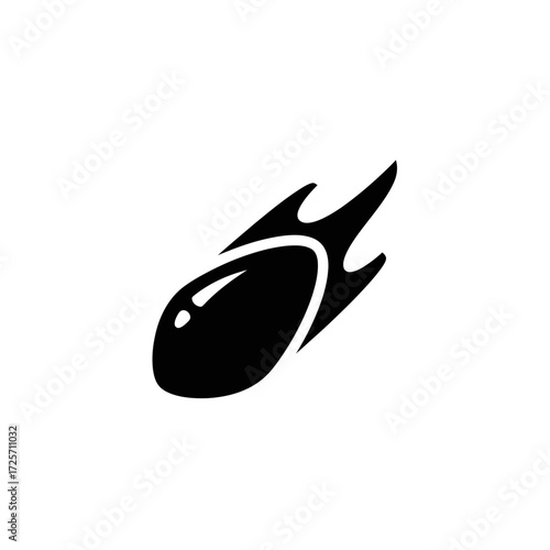 Illustration of a falling comet isolated on white background, space object with tail of fire