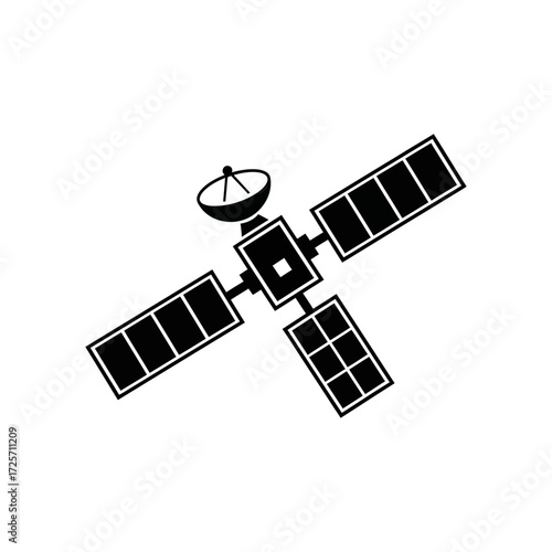 Satellite icon isolated on white background artificial satellite with solar panels and antenna