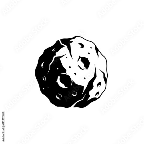 Illustration of a rocky asteroid with craters isolated on white background space object
