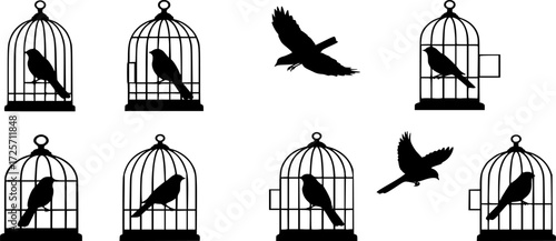 vector of a bird in cage silhouette
