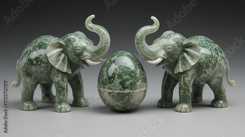Figurines of elephants with egg from nephrite