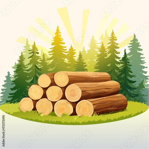 Stacked Logs in Sunny Forest Clearing