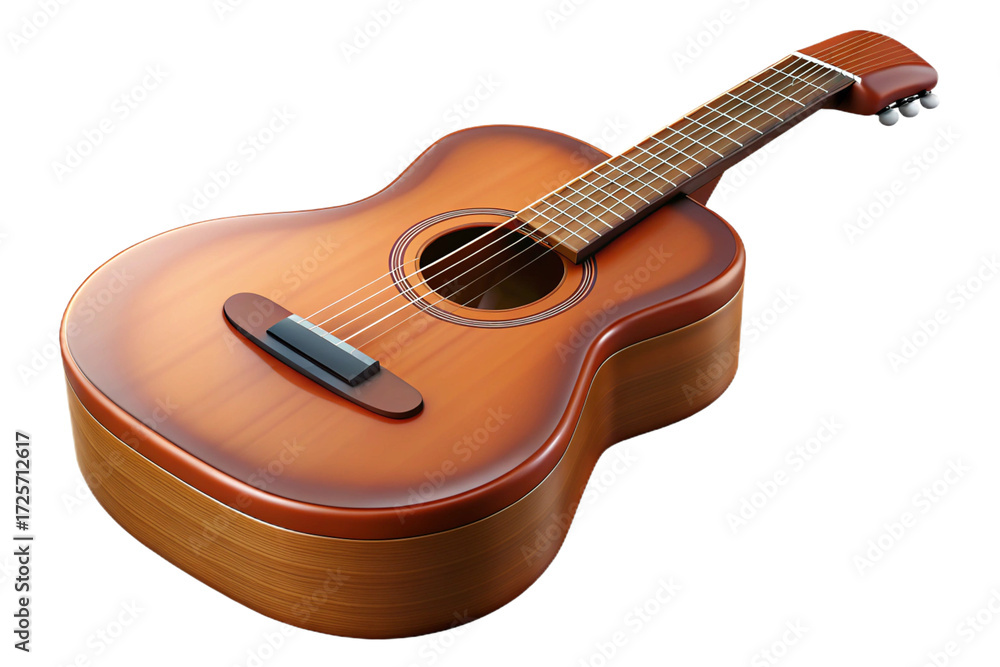 Fototapeta premium Acoustic guitar with six strings and wooden body isolated on a transparent background