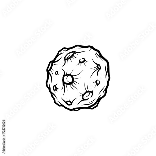 Illustration of a rocky asteroid with craters isolated on white background space object