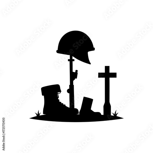 Memorial silhouette with boots and helmet