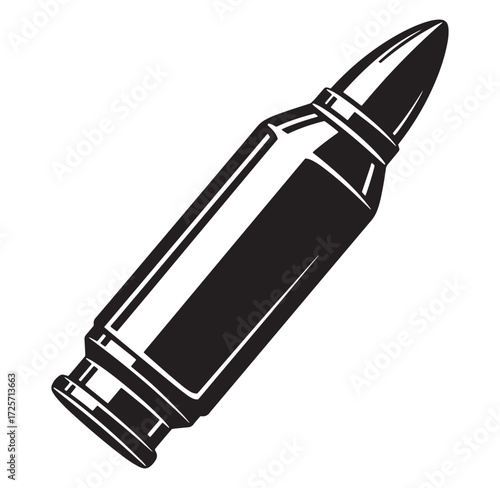 Vector illustration of a single rifle bullet isolated on a clean white background