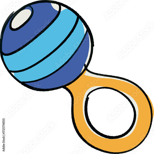 Bright blue and yellow baby rattle toy cartoon illustration vector Hand drawn