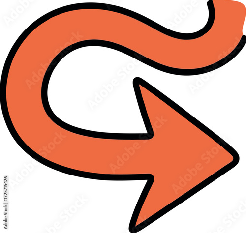 Hand drawn orange curve arrow symbol directional pointer simple graphic vector Hand drawn