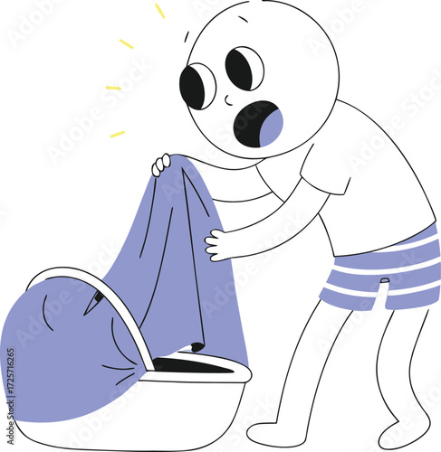 Funny alien cartoon illustration of a character with a sword