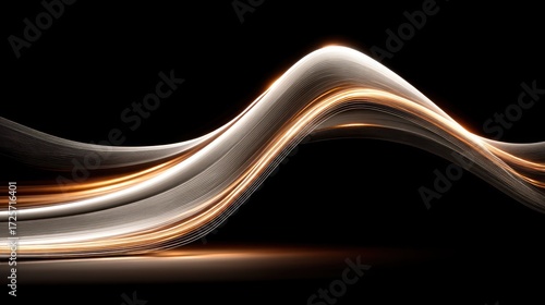 Dynamic abstract design featuring flowing lines of light, with a gradient of warm and cool tones on a black background.