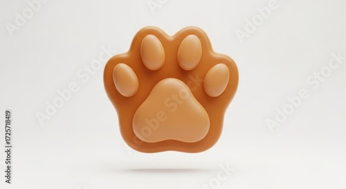 Cute 3D Rendered Paw Print Icon on White Background.