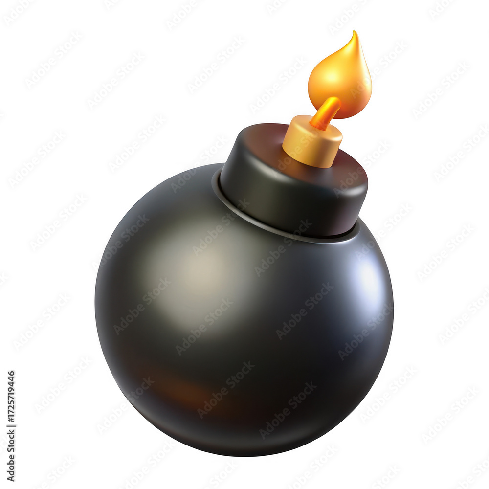 Fototapeta premium Classic cartoon bomb with burning fuse ready for explosion iconic retro symbol isolated on transparent background