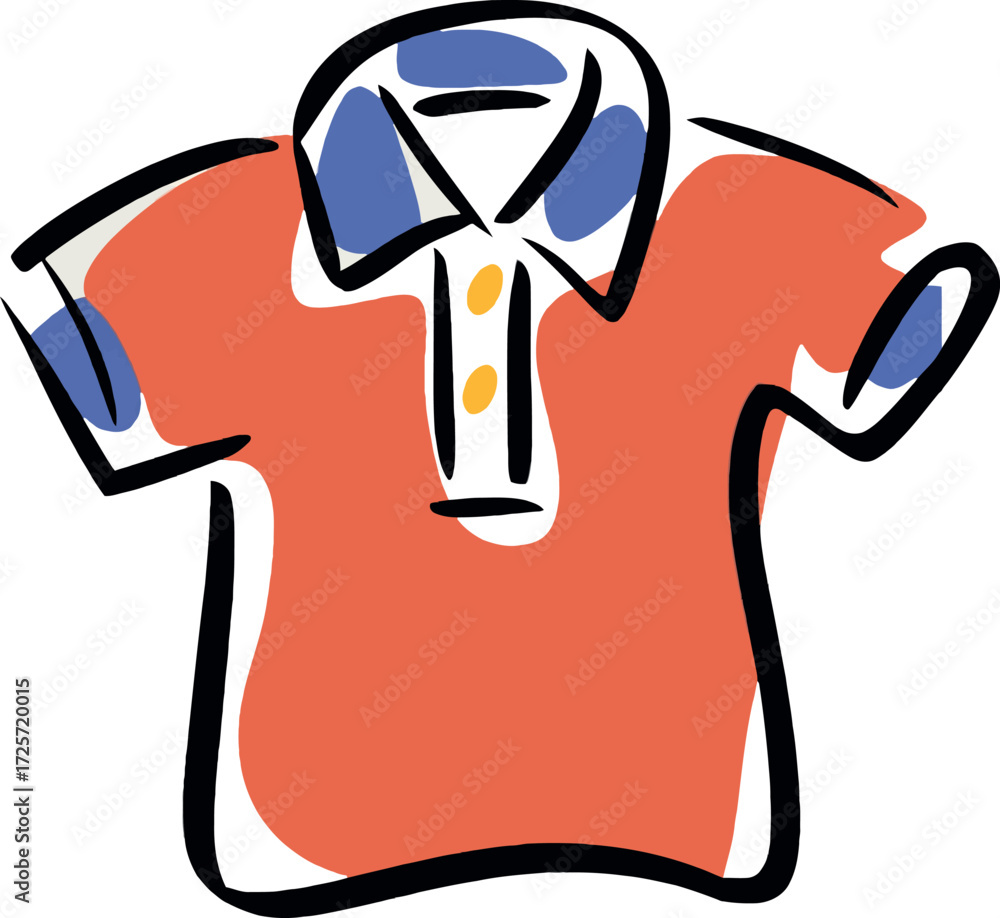 Obraz premium Casual coral polo shirt hand drawn style isolated vector Hand drawn